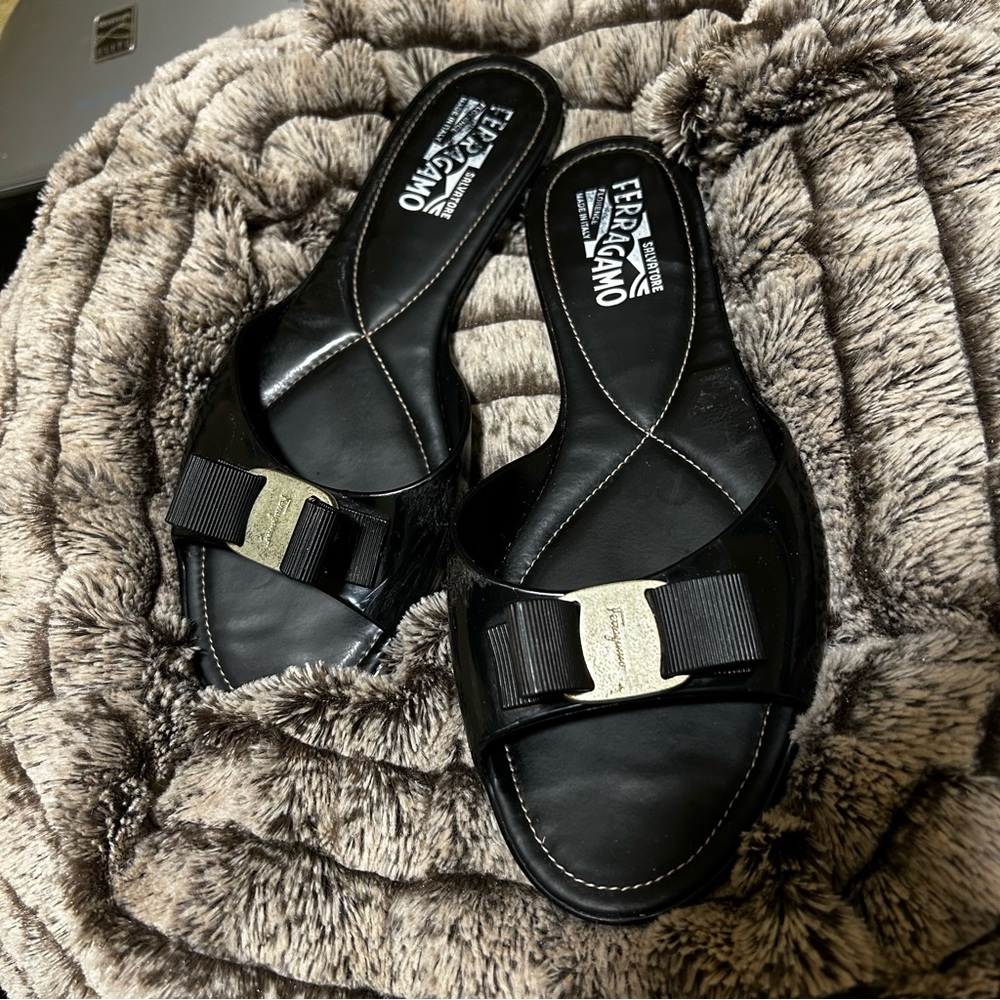 Salvatore Ferragamo Black Flats with Signature Vara Bow